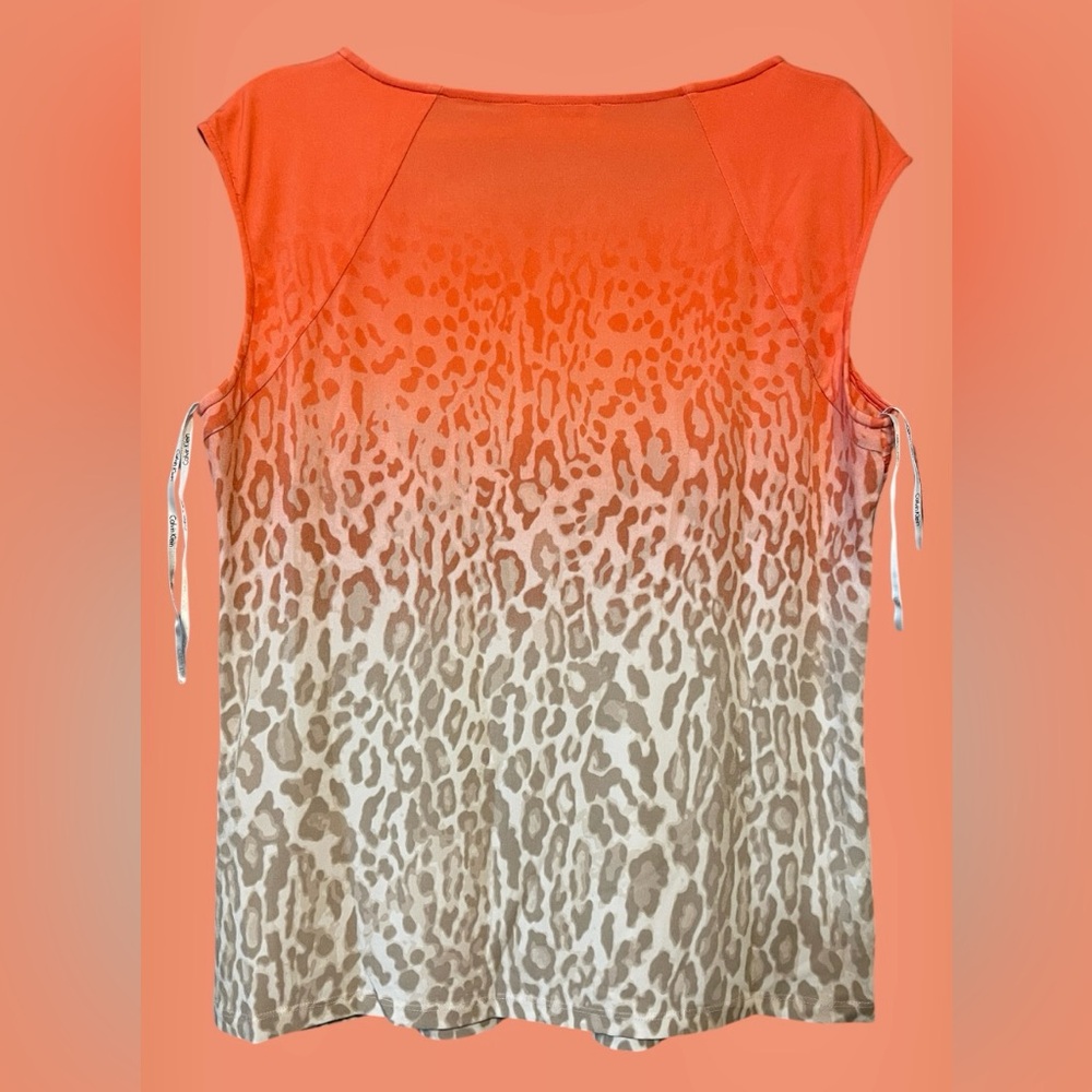 Calvin Klein Top NWOT Orange/White/tan gradient animal print Sz L - Picture 7 of 9